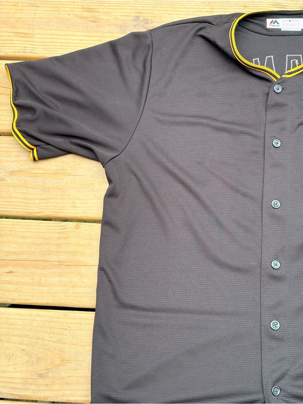 Majestic Black & Gold Pittsburgh P Button-Up Baseball Jersey - Picture 3 of 7